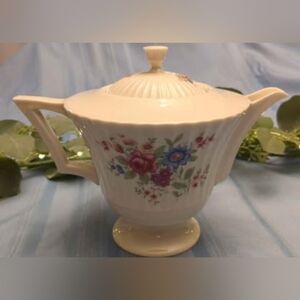 LENOX Victoria Fine Bone China Teapot w/Lid  7"H Ivory Blue/Pink/Yellow Floral